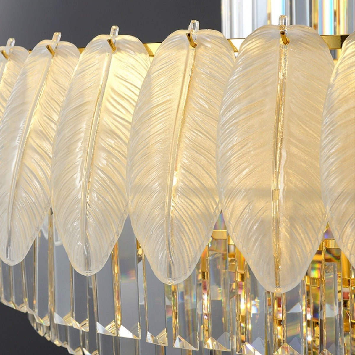 Extra Large Crystal Feather Style Chandelier Long Foyer Staircase Ceiling Lighting Fixture For Living Room - Zelno Lighting