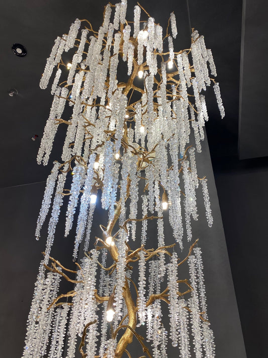 Extra Large Crystal Icicle Chandelier in Tree Branch Design for Grand Staircases and Hallways - Zelno Lighting