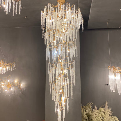 Extra Large Crystal Icicle Chandelier in Tree Branch Design for Grand Staircases and Hallways - Zelno Lighting