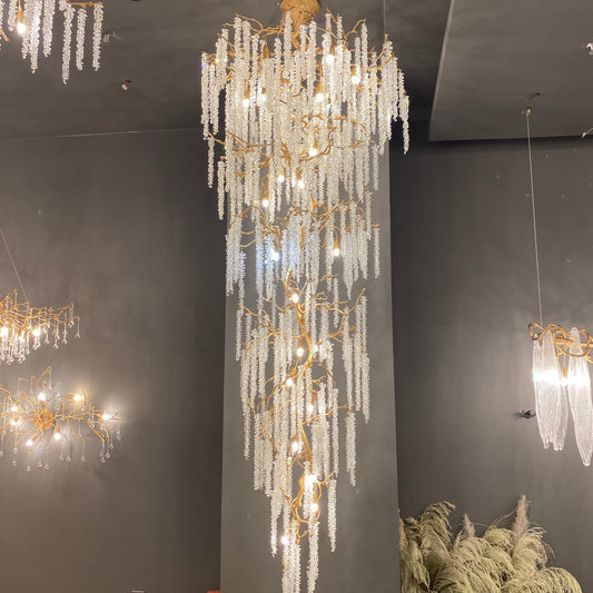 Extra Large Crystal Icicle Chandelier in Tree Branch Design for Grand Staircases and Hallways - Zelno Lighting