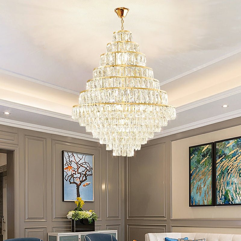 Extra Large Decorative Crystal Chandelier Foyer Hall Ceiling Light Fixture For Staircase In Gold/ Chrome - zelnolighting