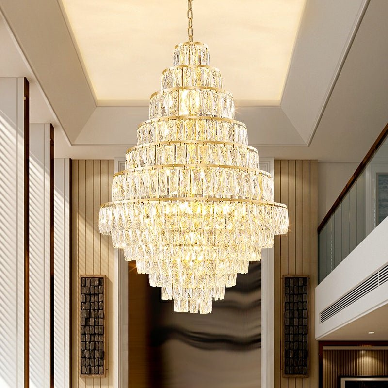 Extra Large Decorative Crystal Chandelier Foyer Hall Ceiling Light Fixture For Staircase In Gold/ Chrome - zelnolighting