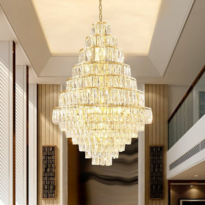 Extra Large Decorative Crystal Chandelier Foyer Hall Ceiling Light Fixture For Staircase In Gold/ Chrome - zelnolighting