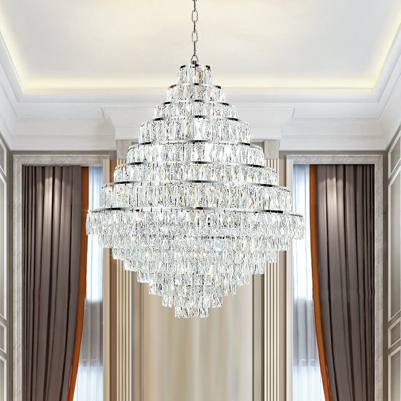Extra Large Decorative Crystal Chandelier Foyer Hall Ceiling Light Fixture For Staircase In Gold/ Chrome - zelnolighting