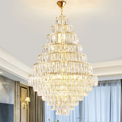 Extra Large Decorative Crystal Chandelier Foyer Hall Ceiling Light Fixture For Staircase In Gold/ Chrome - zelnolighting