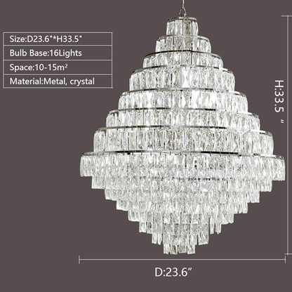 Extra Large Decorative Crystal Chandelier Foyer Hall Ceiling Light Fixture For Staircase In Gold/ Chrome - zelnolighting