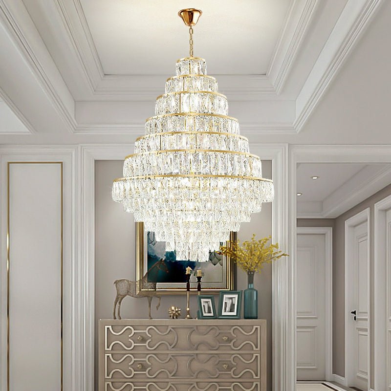 Extra Large Decorative Crystal Chandelier Foyer Hall Ceiling Light Fixture For Staircase In Gold/ Chrome - zelnolighting