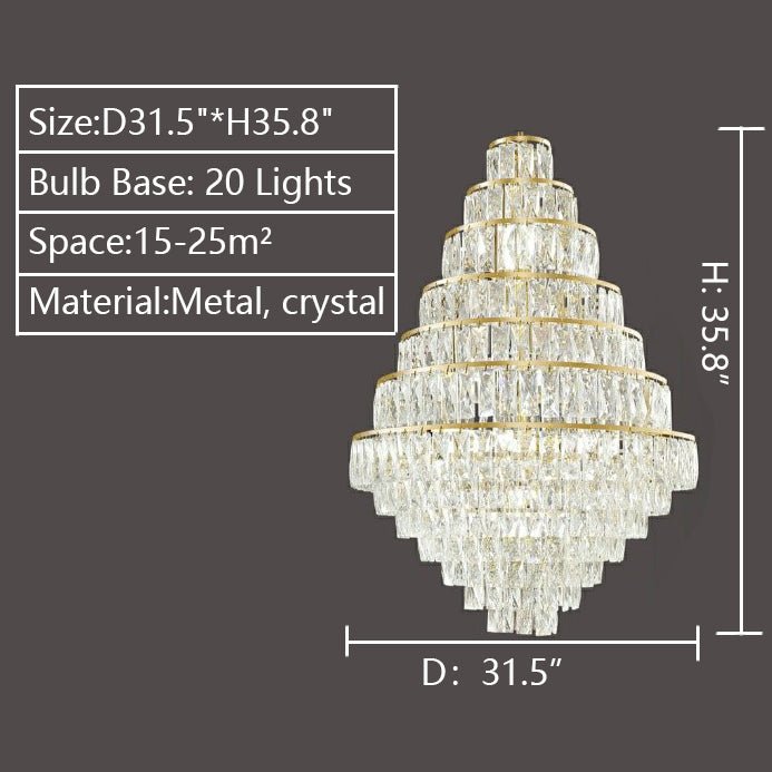 Extra Large Decorative Crystal Chandelier Foyer Hall Ceiling Light Fixture For Staircase In Gold/ Chrome - zelnolighting