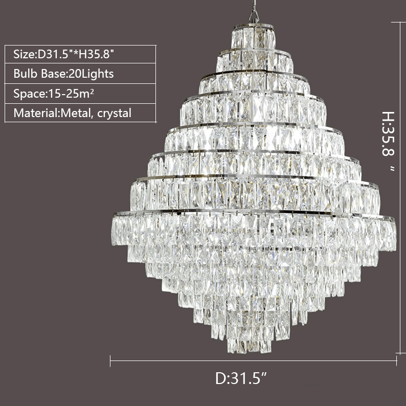 Extra Large Decorative Crystal Chandelier Foyer Hall Ceiling Light Fixture For Staircase In Gold/ Chrome - zelnolighting