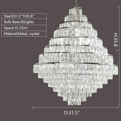 Extra Large Decorative Crystal Chandelier Foyer Hall Ceiling Light Fixture For Staircase In Gold/ Chrome - zelnolighting