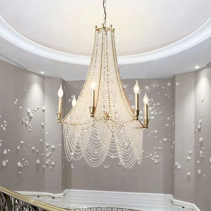 Extra Large European Crystal Beaded Chandelier Candle Light for Stairs / Duplex / Villa - Zelno Lighting