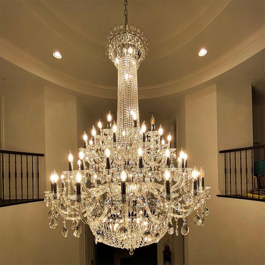 Extra Large European-style Multi-layers Candle Luxury Crystal Chandelier Gold Art Foyer/Staircase Decorative Light Fixture - Zelno Lighting