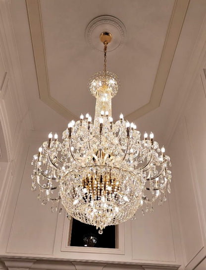 Extra Large European-style Multi-layers Candle Luxury Crystal Chandelier Gold Art Foyer/Staircase Decorative Light Fixture - Zelno Lighting