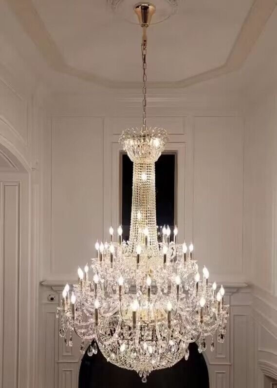 Extra Large European-style Multi-layers Candle Luxury Crystal Chandelier Gold Art Foyer/Staircase Decorative Light Fixture - Zelno Lighting
