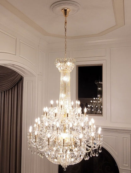 Extra Large European-style Multi-layers Candle Luxury Crystal Chandelier Gold Art Foyer/Staircase Decorative Light Fixture - Zelno Lighting