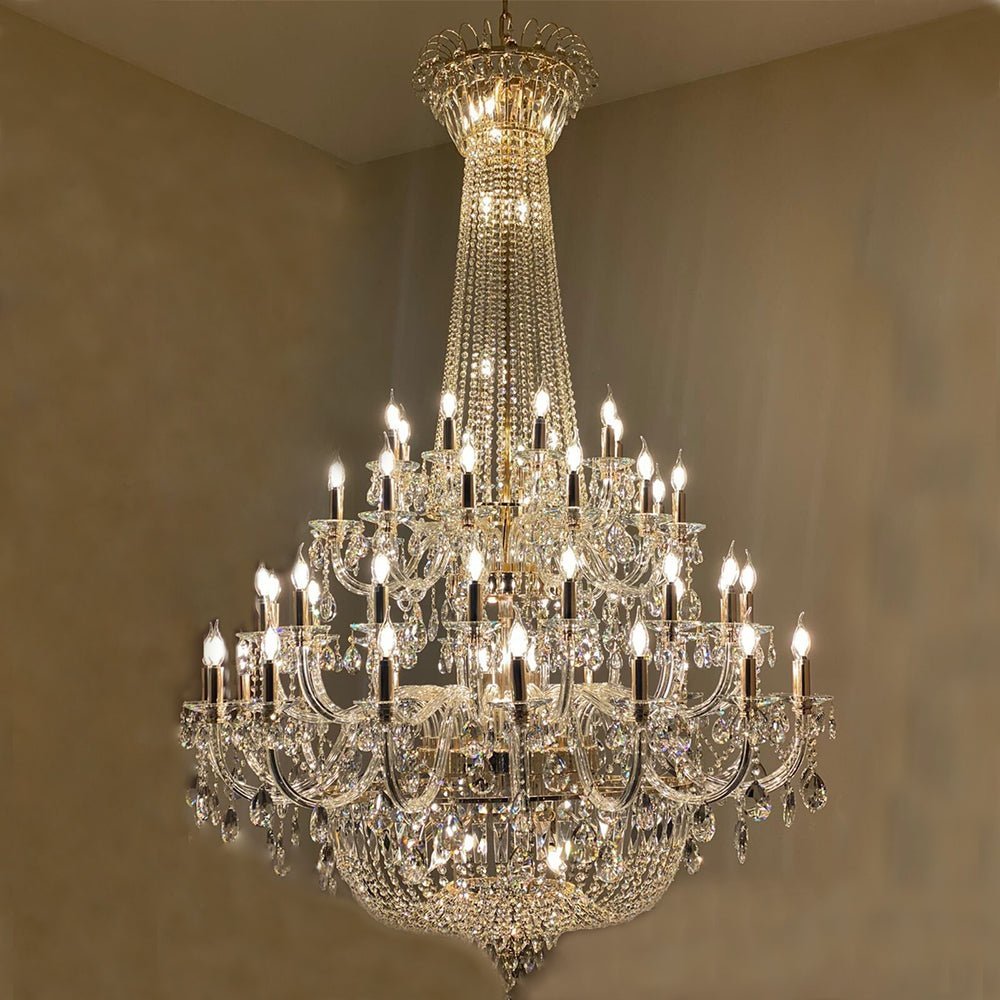 Extra Large European-style Multi-layers Candle Luxury Crystal Chandelier Gold Art Foyer/Staircase Decorative Light Fixture - Zelno Lighting