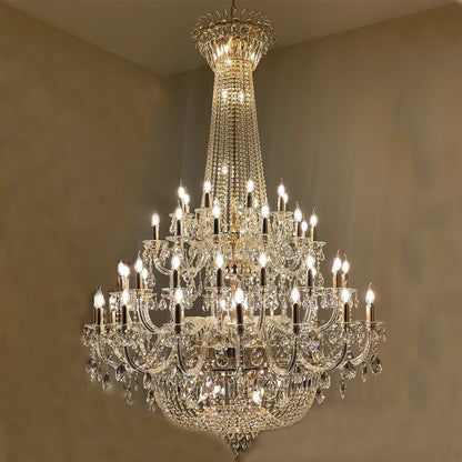 Extra Large European-style Multi-layers Candle Luxury Crystal Chandelier Gold Art Foyer/Staircase Decorative Light Fixture - Zelno Lighting