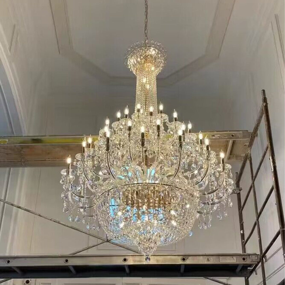 Extra Large European-style Multi-layers Candle Luxury Crystal Chandelier Gold Art Foyer/Staircase Decorative Light Fixture - Zelno Lighting