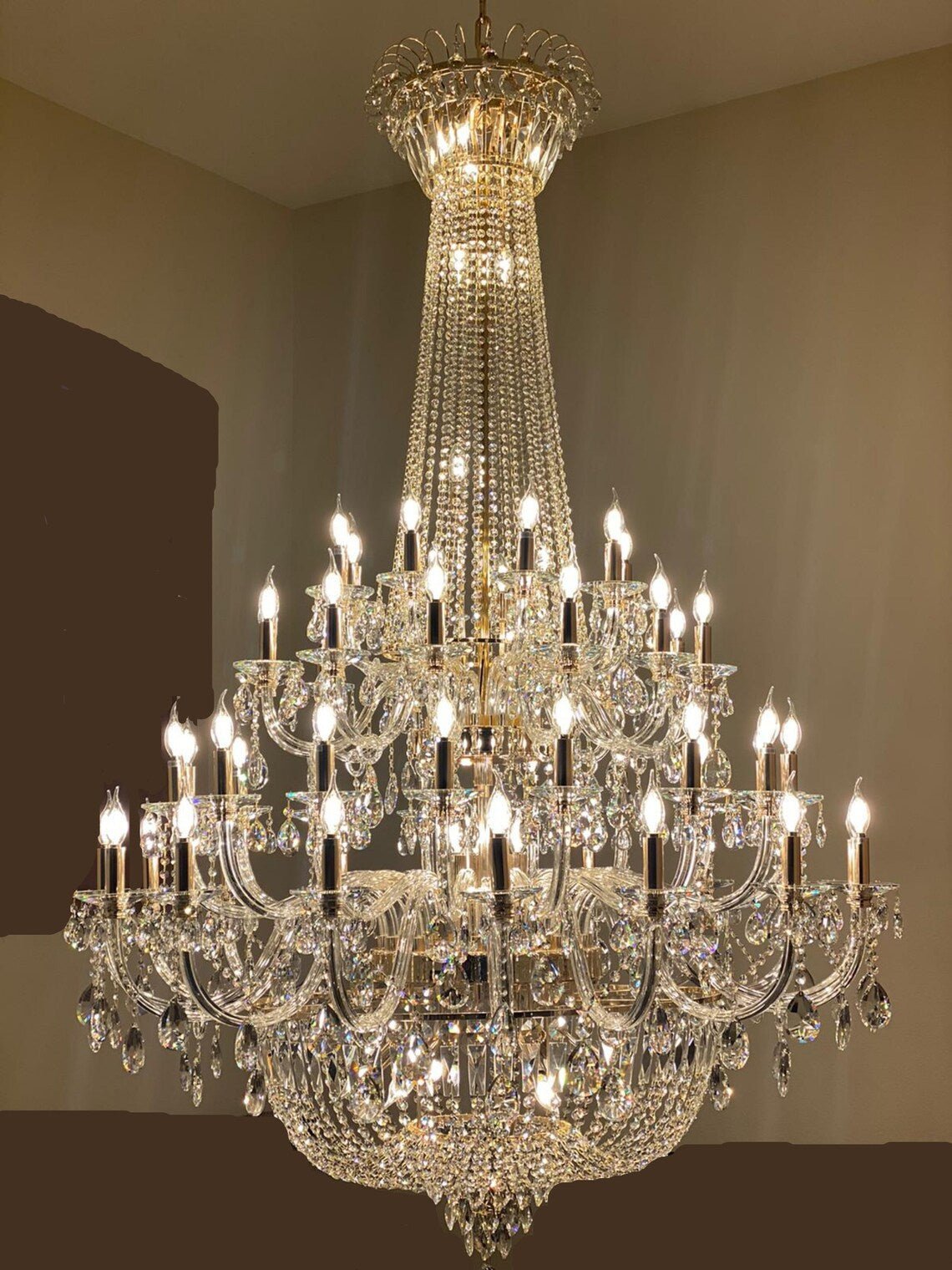 Extra Large European-style Multi-layers Candle Luxury Crystal Chandelier Gold Art Foyer/Staircase Decorative Light Fixture - Zelno Lighting