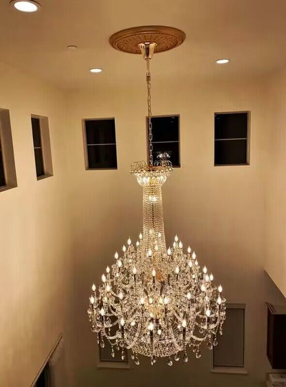 Extra Large European-style Multi-layers Candle Luxury Crystal Chandelier Gold Art Foyer/Staircase Decorative Light Fixture - Zelno Lighting