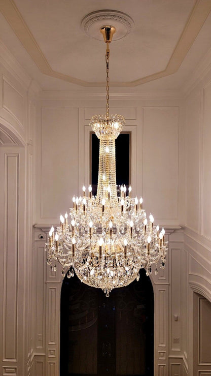 Extra Large European-style Multi-layers Candle Luxury Crystal Chandelier Gold Art Foyer/Staircase Decorative Light Fixture - Zelno Lighting