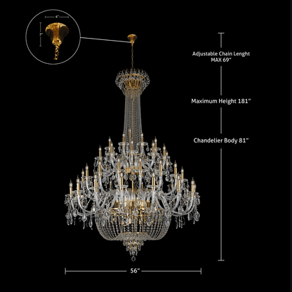 Extra Large European-style Multi-layers Candle Luxury Crystal Chandelier Gold Art Foyer/Staircase Decorative Light Fixture - Zelno Lighting