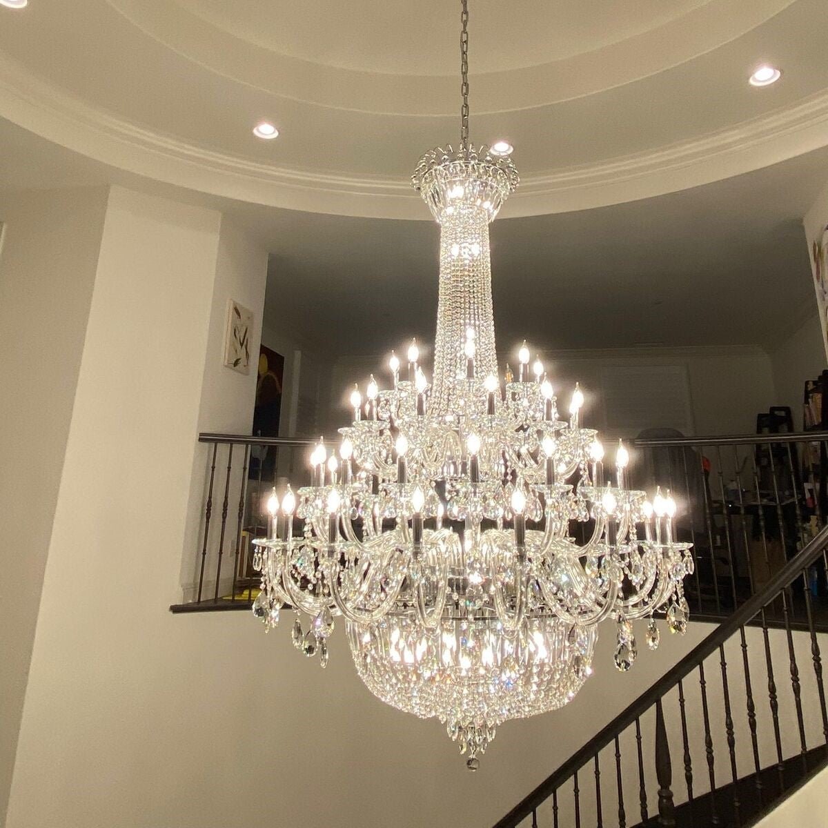 Extra Large European-style Multi-layers Candle Luxury Crystal Chandelier Gold Art Foyer/Staircase Decorative Light Fixture - Zelno Lighting