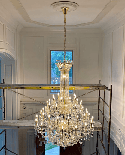 Extra Large European-style Multi-layers Candle Luxury Crystal Chandelier Gold Art Foyer/Staircase Decorative Light Fixture - Zelno Lighting