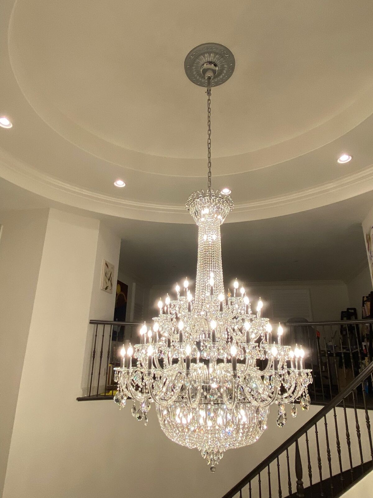 Extra Large European-style Multi-layers Candle Luxury Crystal Chandelier Gold Art Foyer/Staircase Decorative Light Fixture - Zelno Lighting