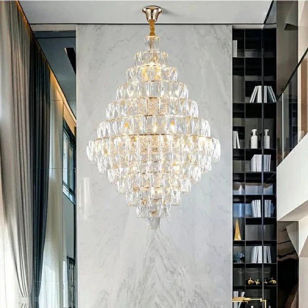 Extra Large Foyer Pure Crystal Ceiling Light Fixture Living Room Entrance Staircase Chandelier - Zelno Lighting