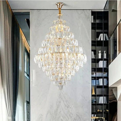 Extra Large Foyer Pure Crystal Ceiling Light Fixture Living Room Entrance Staircase Chandelier - Zelno Lighting