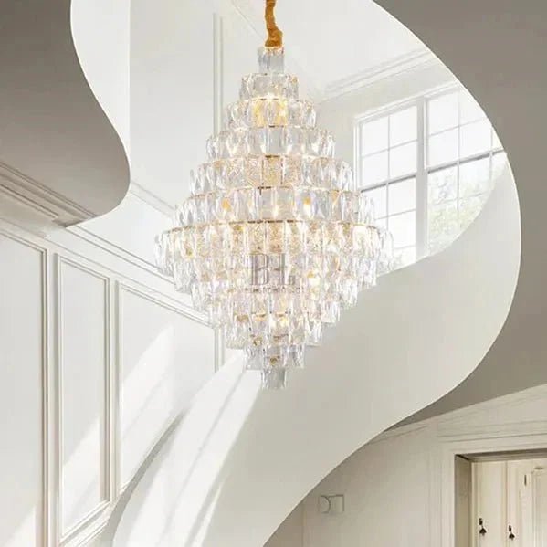 Extra Large Foyer Pure Crystal Ceiling Light Fixture Living Room Entrance Staircase Chandelier - Zelno Lighting
