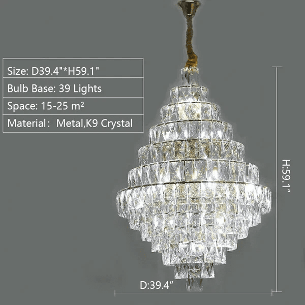 Extra Large Foyer Pure Crystal Ceiling Light Fixture Living Room Entrance Staircase Chandelier - Zelno Lighting