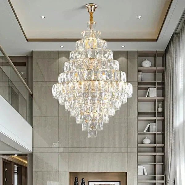 Extra Large Foyer Pure Crystal Ceiling Light Fixture Living Room Entrance Staircase Chandelier - Zelno Lighting