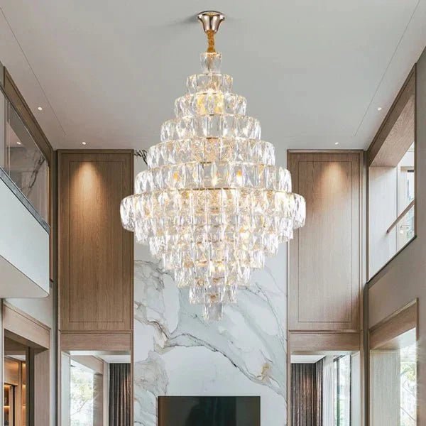 Extra Large Foyer Pure Crystal Ceiling Light Fixture Living Room Entrance Staircase Chandelier - Zelno Lighting