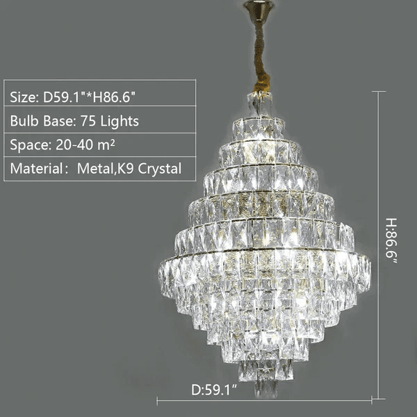 Extra Large Foyer Pure Crystal Ceiling Light Fixture Living Room Entrance Staircase Chandelier - Zelno Lighting