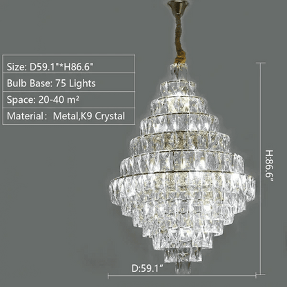 Extra Large Foyer Pure Crystal Ceiling Light Fixture Living Room Entrance Staircase Chandelier - Zelno Lighting
