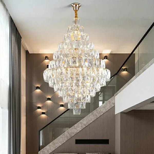 Extra Large Foyer Pure Crystal Ceiling Light Fixture Living Room Entrance Staircase Chandelier - Zelno Lighting