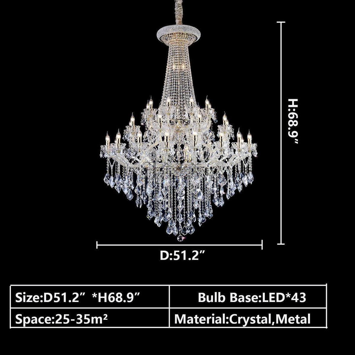 Extra Large French Candle Crystal Branch Chandelier for Foyer and Staircase - Zelno Lighting