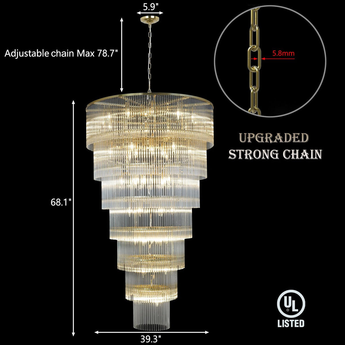Extra Large Long Brass Chandelier - Zelno
