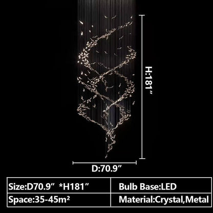 Extra Large Luxury Art Double Spiral Creative Crystal Chandelier For High-ceiling Foyer/Hallway/Entryway - Zelno Lighting