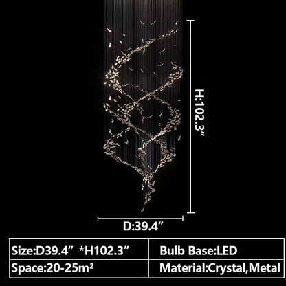 Extra Large Luxury Art Double Spiral Creative Crystal Chandelier For High-ceiling Foyer/Hallway/Entryway - Zelno Lighting