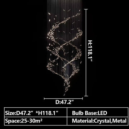 Extra Large Luxury Art Double Spiral Creative Crystal Chandelier For High-ceiling Foyer/Hallway/Entryway - Zelno Lighting