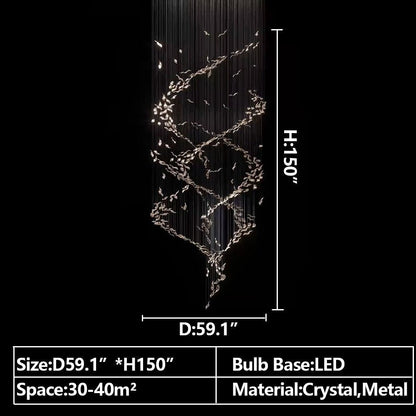 Extra Large Luxury Art Double Spiral Creative Crystal Chandelier For High-ceiling Foyer/Hallway/Entryway - Zelno Lighting