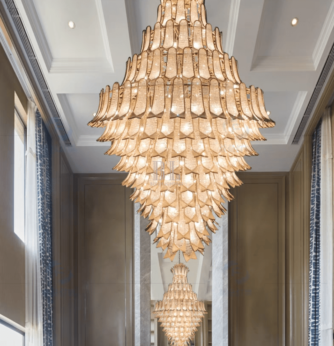 Extra Large Luxury Multi-tier Gold Pendant Glass Chandelier for Stairs/Large High-ceiling Room - Zelno Lighting