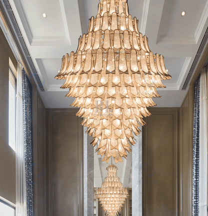 Extra Large Luxury Multi-tier Gold Pendant Glass Chandelier for Stairs/Large High-ceiling Room - Zelno Lighting