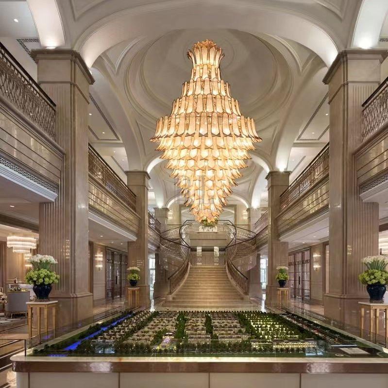 Extra Large Luxury Multi-tier Gold Pendant Glass Chandelier for Stairs/Large High-ceiling Room - Zelno Lighting