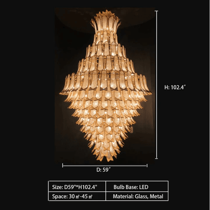 Extra Large Luxury Multi-tier Gold Pendant Glass Chandelier for Stairs/Large High-ceiling Room - Zelno Lighting