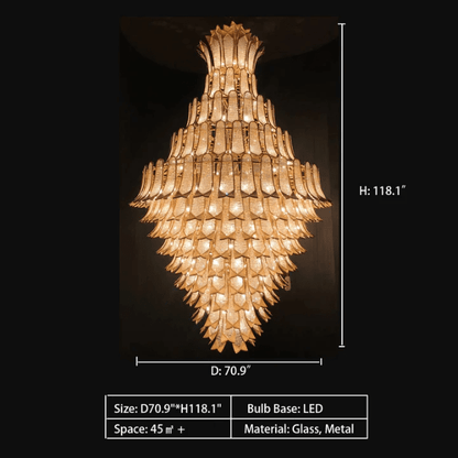 Extra Large Luxury Multi-tier Gold Pendant Glass Chandelier for Stairs/Large High-ceiling Room - Zelno Lighting