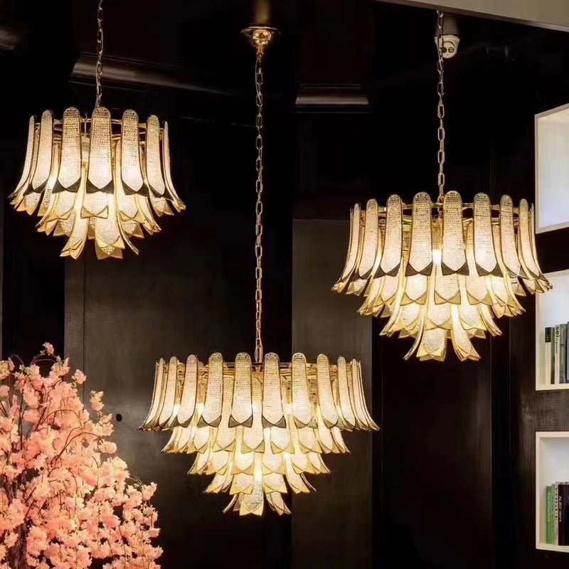 Extra Large Luxury Multi-tier Gold Pendant Glass Chandelier for Stairs/Large High-ceiling Room - Zelno Lighting